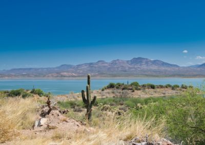 2022-06-12 USA Arizona road on the road greenery lake cactus mountains red green yellow blue