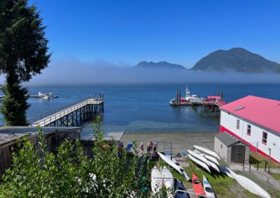 2022-08-08 Canada British Columbia Vancouver Island Tofino village town bay boats boat seaplane greens ocean water pier landscape nature