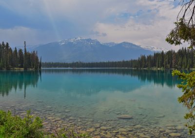 2019-05-31 Canada Alberta Jasper National Park nature landscape Lake Beauvert view water mountains forest greens