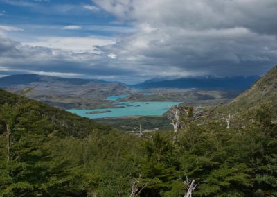 2023-01-12 Chile Patagonia Puerto Natales Torres del Paine National Park Parque Nacional the best the most beautiful hike magnificent trail Multi-day hike W-Trek day day stage two 2 mountains viewpoint Valle valley val del Frances Los Cuernos lake hiking trail tree forest glacier frances lago Nordenskjöld lake