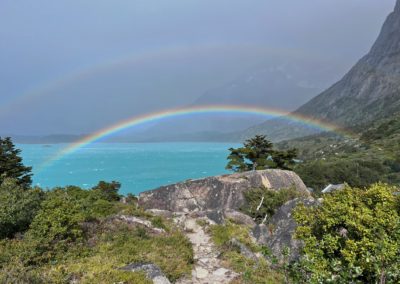2023-01-13 South America Chile Patagonia Puerto Natales Torres del Paine National Park Parque Nacional the best the most beautiful hike magnificent path Multi-day hike W-Trek day stage three 3 Lago lake Nordenskjold viewpoint mountains magnificent landscape rainbow