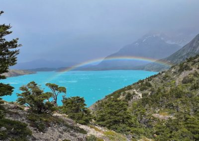 2023-01-13 South America Chile Patagonia Puerto Natales Torres del Paine National Park Parque Nacional the best the most beautiful hike magnificent path Multi-day hike W-Trek day day stage three 3 Lago lake Nordenskjold viewpoint mountains magnificent landscape rainbow
